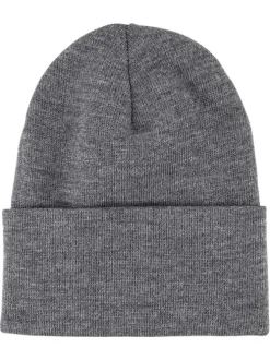 Bonnet gris uni avec large revers et logo contrasté de la marque