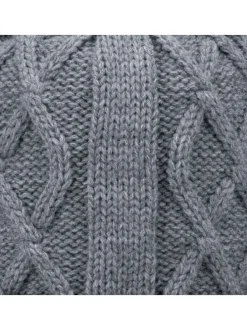 Bonnet gris uni à grosse mail à revers et à pompons interchangeables