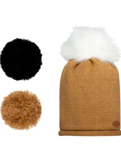 Bonnet HYDROMEL camel uni avec des pompons interchangeables
