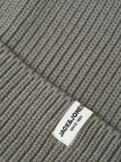 Bonnet à large revers en coton biologique gris en maille côtelée