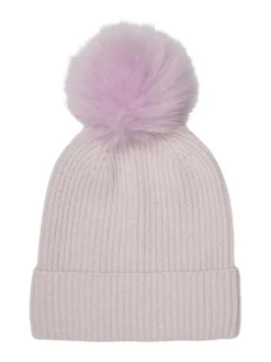 Bonnet lilas uni à revers et pompon