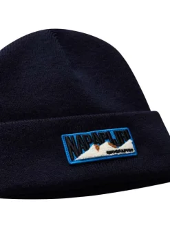 Bonnet marine en maille fine avec patch iconique brodé sur le revers