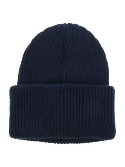 Bonnet marine en maille tricotée avec un large revers et logo