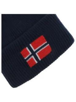 Bonnet marine en maille tricotée avec un large revers et logo