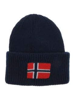 Bonnet marine en maille tricotée avec un large revers et logo
