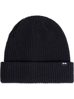 Bonnet marine en maille tricotée orné du patch de la marque