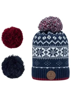 Bonnet marine à motifs flocons de neige avec pompons interchangeables