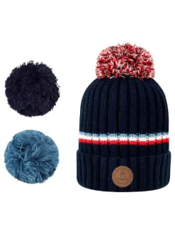 Bonnet marine à revers à rayures et à pompons interchangeables