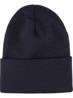 Bonnet marine uni avec large revers et étiquette de la marque