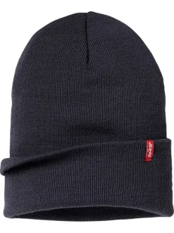 Bonnet marine uni avec large revers et étiquette de la marque