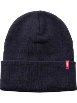 Bonnet marine uni avec large revers et étiquette de la marque