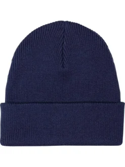 Bonnet marine uni en coton avec large revers et logo de la marque à l'avant