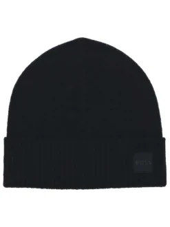 Bonnet marine uni à revers avec étiquette de la marque ton sur ton