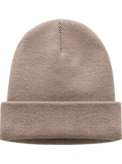 Bonnet marron en maille fine avec patch iconique brodé sur le revers