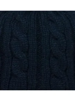 Bonnet MILKY marine en maille torsadée avec 3 pompons interchangeables
