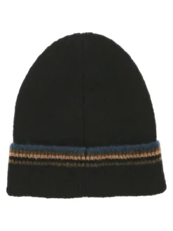 Bonnet noir chiné en maille côtelée avec logo cousu sur le revers avec liserés