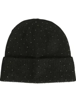 Bonnet noir en maille tricotée pourvu de petits strass