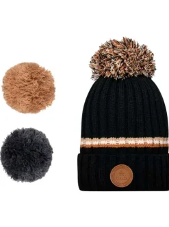 Bonnet noir fantaisie avec logo de la marque et pompons interchangeables