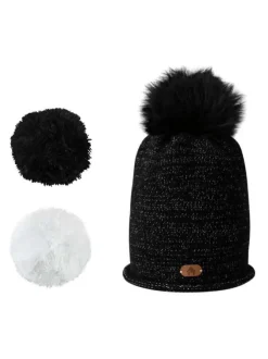 Bonnet noir à lurex argenté avec logo et pompons interchangeables