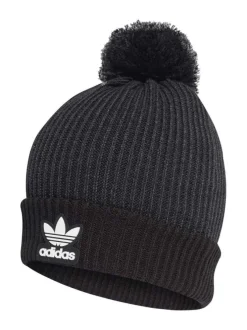 Bonnet noir à pompon et à revers avec logo cousu à l'avant