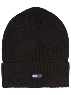 Bonnet noir à revers avec drapeau tricolore brodé et détail pailleté