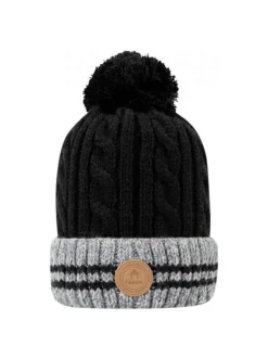 Bonnet noir à revers gris avec bandes et pompons interchangeables