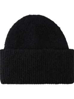 Bonnet noir uni avec large revers côtelé avec petits fils en lurex