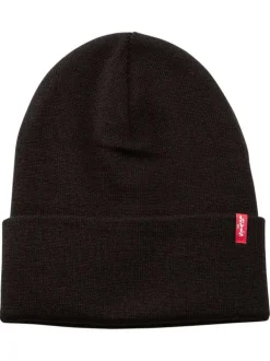 Bonnet noir uni avec large revers et étiquette cousue de la marque