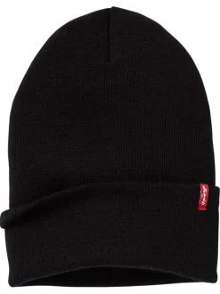 Bonnet noir uni avec large revers et étiquette cousue de la marque