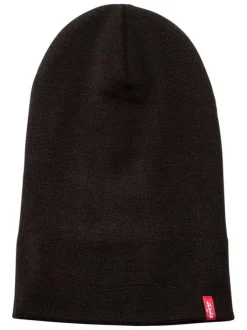 Bonnet noir uni avec large revers et étiquette cousue de la marque