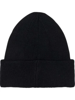 Bonnet noir uni avec revers sur le bas et un cœur blanc sur le devant