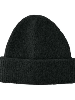 Bonnet noir uni côtelé avec texture bouclette à revers