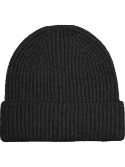 Bonnet noir uni en maille côtelée avec un large revers