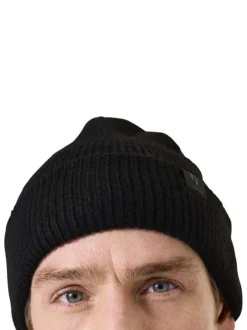 Bonnet noir uni en maille côtelée avec un large revers