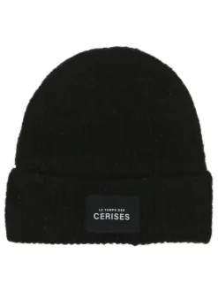 Bonnet noir uni à léger lurex argenté en bord côte et à revers