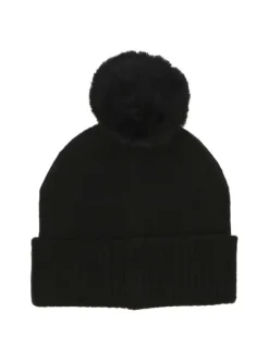 Bonnet noir uni à revers avec perles blanches et strass sur l'avant