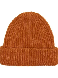 Bonnet orange en maille côtelé