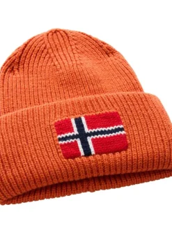 Bonnet orange en maille tricotée avec drapeau norvégien imprimé