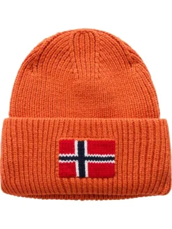 Bonnet orange en maille tricotée avec drapeau norvégien imprimé