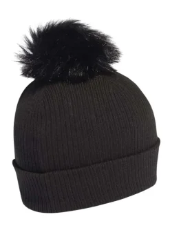 Bonnet à pompon et à revers noir avec logo brodé à l'avant