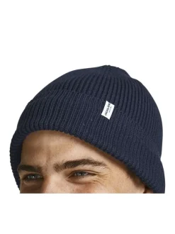 Bonnet à revers en coton biologique marine uni avec étiquette et branding