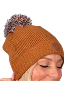 Bonnet à revers Irish Coffee camel avec 3 pompons interchangeables