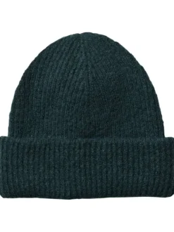 Bonnet à revers pétrole uni en maille côtelé et en polyester recyclé