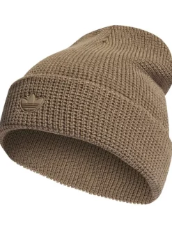 Bonnet à revers taupe en maille avec logo cousu à l'avant