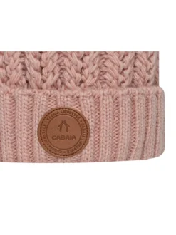 Bonnet rose uni tressé avec pompons interchangeables avec patch