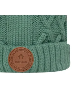 Bonnet vert d'eau uni avec pompons à revers avec patch de la marque