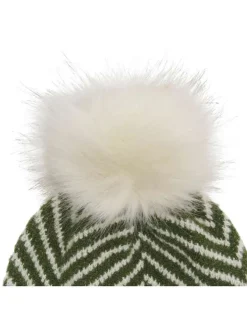 Bonnet vert en maille chevron avec pompons