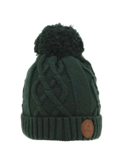 Bonnet vert foncé effet moucheté avec des pompons interchangeables