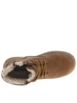 Boots camel à talon décroché bas pourvues de lacets ronds