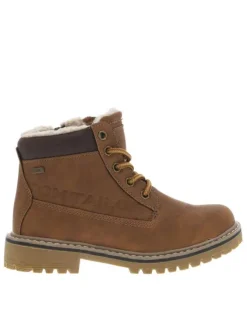 Boots camel à talon décroché bas pourvues de lacets ronds